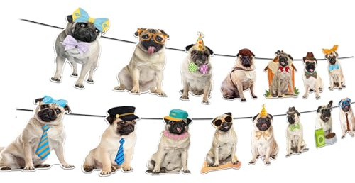 Mops Party Banner Verschiedene Gesicht Mops Hängende Dekorationen für Mops Hund Geburtstag Dekorationen Mops Party Dekorationen Geburtstag Party Supplies