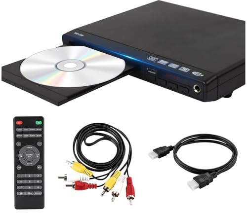 Tosuny Regionsfreier HDMI DVD Player für Fernseher, 1080P HD CD/DVD Player mit HDMI/AV/USB/6,5 mm Mikrofonanschluss, Spielt Alle Regionalen DVDs und Multiformate ab, Unterstützt NTSC/PAL, (Black)