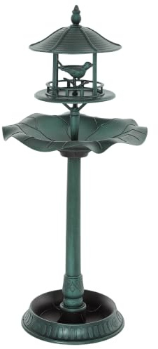Outsunny 3-in-1 Garden Bird Bath, Feeder, Freestanding Birdbath, Green | Large Water Basin, Underneath Flower Planter, Pedestal Style, for Patio Garden