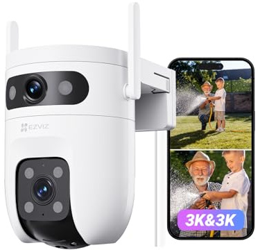 EZVIZ 5MP+5MP Überwachungskamera Aussen mit Dual-Lens, 2,4&5GHz WLAN, 360° PTZ Überwachung Outdoor, KI Personen/Fahrzeugerkennung, Auto-Tracking, Farbnachtsicht, Wetterfest, 2-Wege-Audio, C9c Dual 3K