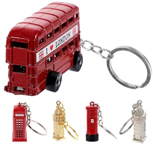 Supvox Bus Modell Schlüsselanhänger 5 Stück aus Metall Britisches Vintage Taschenanhänger mit London Bus Telefonzelle Briefkasten und Big Ben Dekorativer Handtaschen und Rucksackanhänger