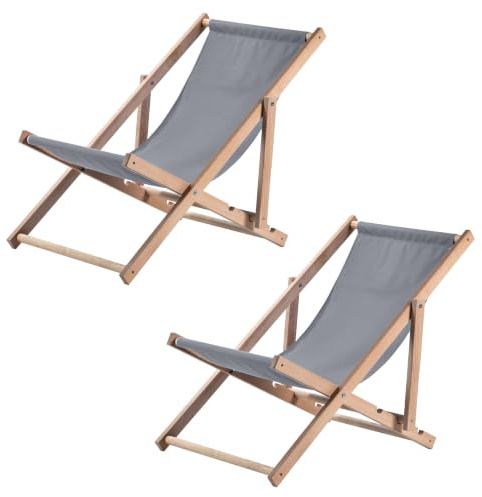 KADAX Liegestühle aus Holz, 2er Set, klappbare Strandstühle, Sonnenstühle bis 120 kg, Strandliegestühle für Garten, Terrasse, Balkon & Strand, Strandsessel (Grau)