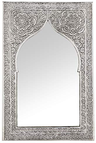 Orient Spiegel Wandspiegel Malika 40cm Silber Messing | Großer Marokkanischer Flurspiegel Messingrahmen orientalisch verziert | Orientalischer Vintage Badspiegel ohne Beleuchtung | Orientalische Deko