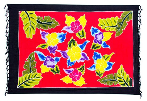 Ciffre Blume Rot Sarong Pareo Wickelrock Strandtuch Schal Tuch Lunghi Wickelkleid + Schnalle