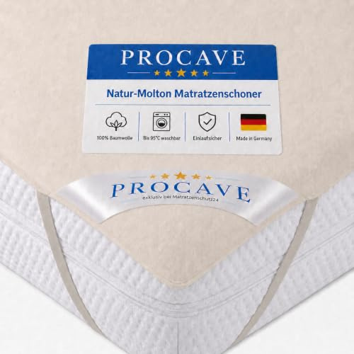 PROCAVE Matratzen-Auflage aus 100% Baumwolle, Natur-Matratzenschoner atmungsaktiv, hochwertige Moltonauflage als Matratzenschutz, Premium Qualität Made in Germany 130x200 cm