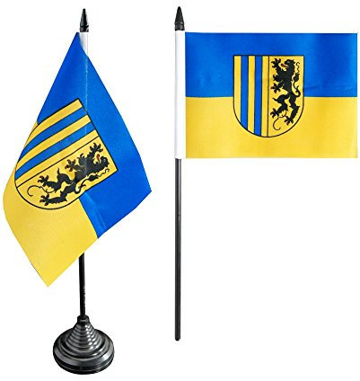 Flaggenfritze Tischflagge Chemnitz 10 x 15 cm, Chemnitzer Flagge, reißfestes Polyester, farbintensiver Siebdruck, kleine Fahne mit Kunststoff-Sockel