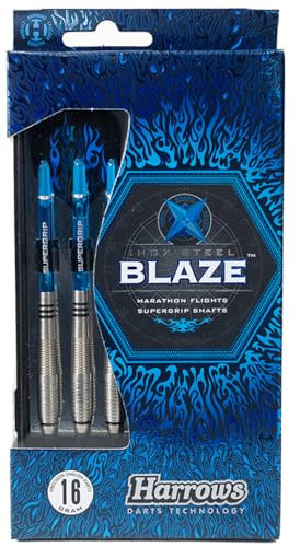 Harrows Blaze INOX Darts | Softdarts-Set mit Tragetasche |16g und 18g| Enthält Supergrip-Schäfte und 100-Mikron-Marathon-Flights