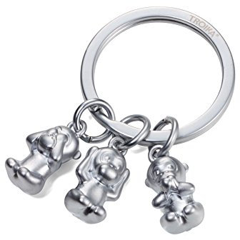 TROIKA THREE MONKEYS – KR17-18/MA – Schlüsselanhänger – Emoji Affe – 3 Affen – Nichts sehen, nichts hören, nichts sagen – Metallguss – matt – verchromt – silber – TROIKA-Original