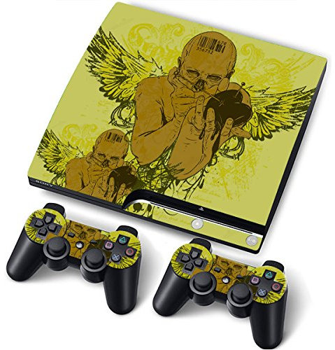 Playstation 3 Slim PS3 Playstation 3 Slim Peau Autocollants PVC pour la Console + 2 manettes/Tapis Decal Couverture de Protecteur de l'art d'effet de Cuir Stickers Hurler et Crier Dark Angel