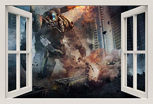 Unified Distribution Pacific Rim - Wandtattoo mit 3D Effekt, Aufkleber für Wände und Türen Größe: 92x61 cm, Stil: Fenster