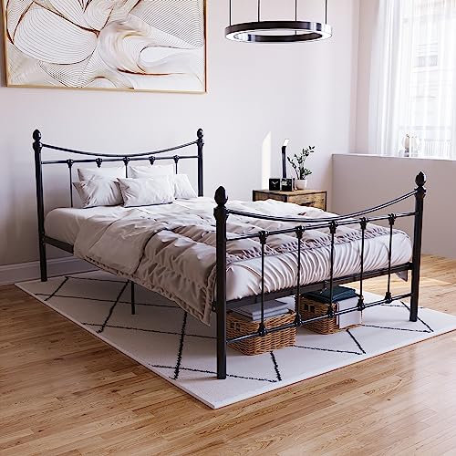 Vida Designs Paris Small Double Bed, 4ft Bed Frame Metal Headboard High Foot End Bedroom Furniture, Black