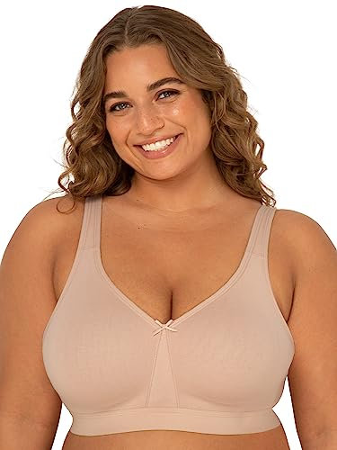 Fruit of the Loom Women's Plus-Size Wireless Cotton Bra Full Coverage, Opaque, Sand, 40C