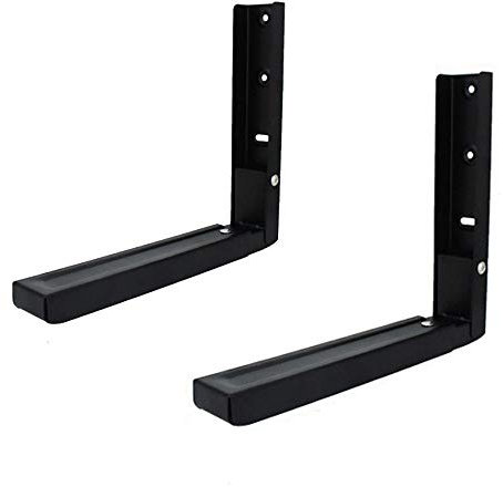 One Pair of NUZAMAS Microwave Oven Brackets, Wall Mounted Holders, Shelf Brackets Adjustable Length from 30cm to 47cm, Universal Extendable Arms - Black Color