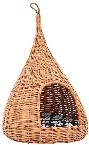 vidaXL Panier pour Chats avec Coussin Saule Naturel Animaux Intérieur Maison