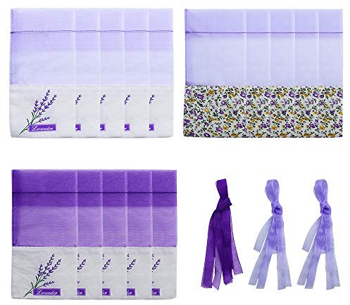 SPTwj Lavendelbeutel 15 Stück - Leere Säckchen Zum Befüllen - Duftsäckchen Mit Lila Blumendruck - Für Lavendelblüten - 7x15cm