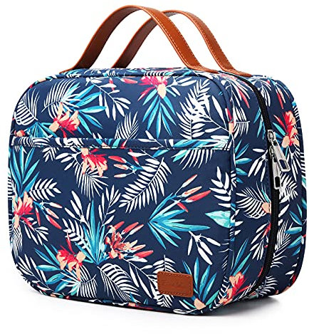 Hanging Travel Toiletry Bag,Large Capacity Cosmetic Travel Toiletry Organizer for Women with 4 Compartments & 1 Sturdy Hook,Perfect for Travel/Daily Use/Christmas (Palm Leaf)