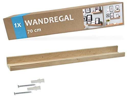 PHOTOLINI Wandregal Eiche Massivholz 70 cm, Schweberegal, modernes Design, Bilderleiste für Fotos, Poster & Deko-Objekte zur flexiblen Gestaltung, U-Form, einfaches Anbringen