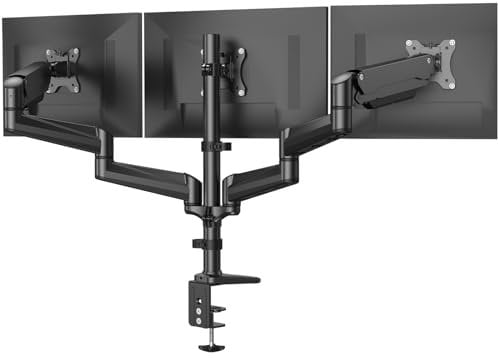 HUANUO Triple Monitor Stand Desk Mount for 17-32 Inch Screens, Adjustable Arms With Tilt, Swivel, 2 Mounting Bases, Each Arm Holds up to 8KG, VESA 75x75 100x100