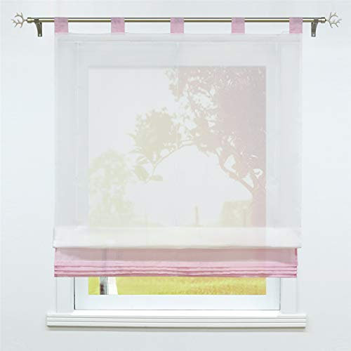 SCHOAL Raffrollo mit Schlaufen Transparente Raffgardine Schlaufenrollo Gardinen Modern Voile 1 Stück BxH 80x155cm Rosa