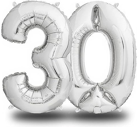 envami® Folienluftballon Zahl Silber - 100 cm - Riesen Zahlenballon - Fliegt mit Helium - Luftballon Zahl Geburtstag - Geburtstagsdekoration - Deko Geburtstag (30 einzeln)