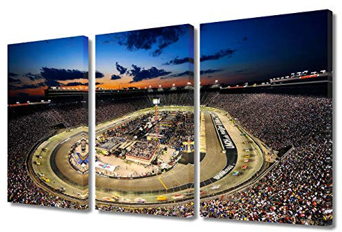 TUMOVO 3-teiliges Leinwandbild, Motiv: NASCAR Cup Serie, Rennbilder für Wohnzimmer, Bristol Motor Speedway, Poster, Kunstdrucke, moderne Kunstwerke, fertig zum Aufhängen, 91.4 cm B x 61 cm H