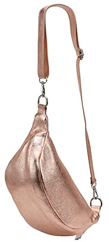 SH Leder ® echt Leder Hüfttasche Damen Herren unisex Gürteltasche für Festival Reise Bauchtasche mittelgroße Crossbody Bag Frauen Ledertasche 32x17cm Marie G528 (Rosegold)