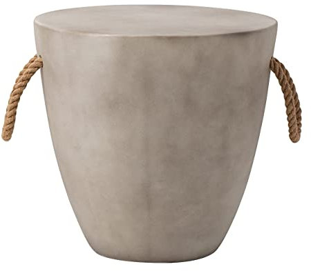 HOMPUS Table d'appoint d'extérieur en béton gris clair moderne, table basse ronde de 43,2 cm avec poignée en corde, tabouret de jardin décoratif pour jardin, intérieur, salon