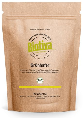 Biotiva Té de Avena Verde orgánico 100g - Avenae verde - bajo en gluten - hierbas dulces - apto para batidos y zumos - vegano - controlado y embotellado en Alemania (DE-ÖKO-005)
