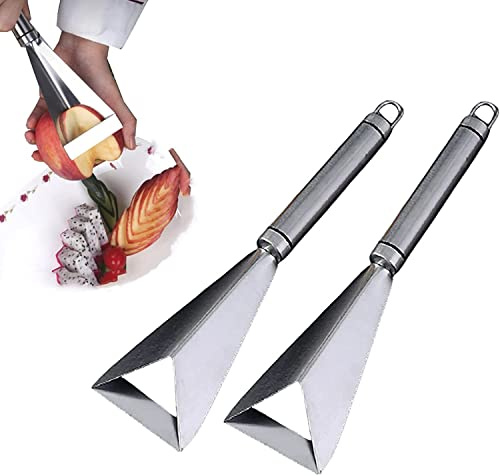 Edelstahl Obst Schnitzmesser, Dreieckige Form Obst Gemüse Messer Hobel, Edelstahl Bildhauerwerkzeuge, Obstschnitzmesser, für Home Restaurant Fruit Party (2Pcs)