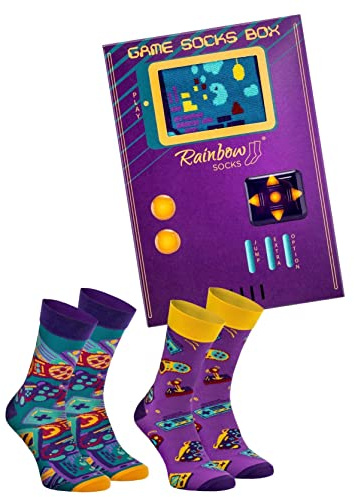 Rainbow Socks – Game Socks Box – Calzini Per Gli Appassionati Giochi Da Console, Macchine Da Gioco - 2 Paia Per Uomo E Donna