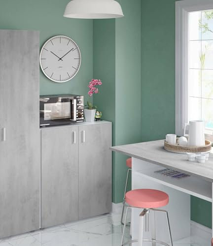 Dmora - Armoire polyvalente à 2 portes Hialeah, Armoire auxiliaire basse, Étagère à chaussures avec portes battantes et 1 étagère, Armoire à chaussures, 80x37h92 cm, Ciment et Blanc