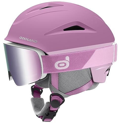 Odoland Casque de Ski et Snowboard, Casque À Neige avec Lunettes de Ski Anti-buée Anti-UV léger Adultes Hommes Femmes Jeunes, Antichoc et Universel pour Skating (Violet, M)