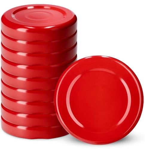 KADAX Schraubdeckel fi43 mm, Twist-Off-Deckel Set aus Metall, passend für 40ml Gläser, Ersatzdeckel mit 4 Einrastzähnen, Deckel für Sturzgläser, Flaschen und Einmachgläser (10 Stück, Rot)