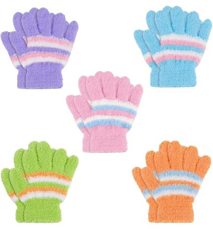 Defrsk 5 Paar Kinder Handschuhe Strick Winterhandschuhe Weiß Handschuhe Finger Jungen Handschuhe für Mädchen (Bunt)