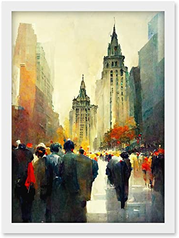 Doppelganger33 LTD Autumn On Wall Street New York City Painting Artwork Framed Wall Art Print A4