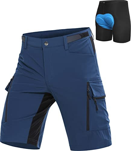 Cycorld MTB Hose-Kurz-Herren-Fahrradhose-Gepolstert, Schnelltrocknende MTB Shorts Radlerhose Atmungsaktiv Radhose Herren Kurz mit Verstellbaren Klettverschlüssen(Upgrade Indigo, L)