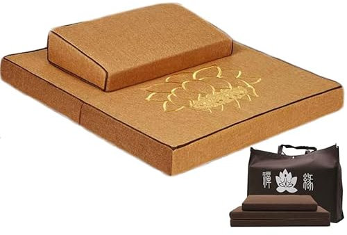 Zafu Zabuton Meditationsset bestehend aus Zafu Meditationskissen und Zabuton Matte für Sitzmeditation und Yoga mit Abnehmbares Reißverschluss-Design (Hellbraun,60 * 60cm)
