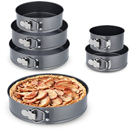 Relaxdays Springform Set, 6 runde Backformen, Ø 14, 18, 20, 24, 26, 28 cm, Edelstahl, Antihaft Tortenform, anthrazit