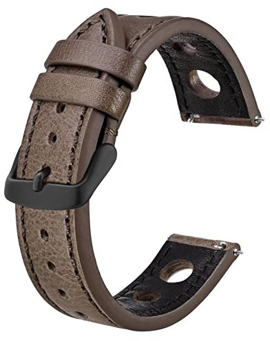BISONSTRAP Rally Uhrenarmband 18mm, Uhrenarmbänder aus Leder für Herren, Taupe mit Schwarze Schnalle