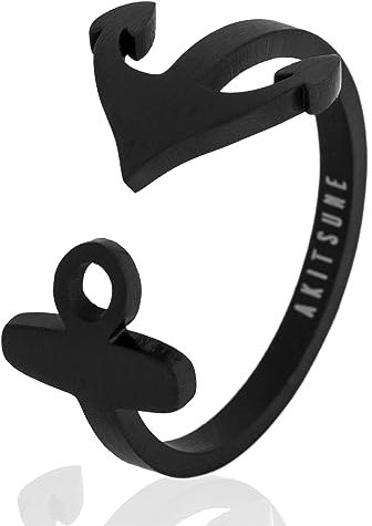 Akitsune Anker Ring | Maritimer Design-Ring Frauen Herren Edelstahl Meer Ozean Modeschmuck - Mattschwarz - US 7