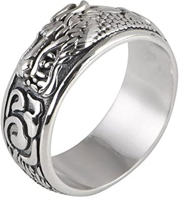 Mesnt Ringe Silber 925, 925 Sterling Silber Drachen-Muster Ringe für Herren FrauenSilber, Größe 58 (18.5)
