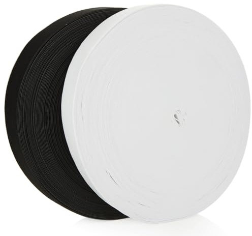 VIDETOL 2 Rolls White & Black Elastic for Sewing 1 Inch Wide, 40 Meters Length Roll of Elastic, Flat Elastic Band for Sewing, Waistband, Clothing, Arts and Crafts