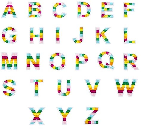 FINGERINSPIRE 26 PCS Letters Embroidered Applique Letter A-Z Iron On/Sew On Patches Rainbow Letters Cloth Patch 26 English Alphabet Pattern Embroidered Patches for Clothing Repair Clothes DIY Decor