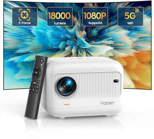 【Focus Elettrico】Mini Proiettore Portatile 5G WiFi Bluetooth, YABER Videoproiettore Supporta 1080P Full HD,±40°Correzione Trapezio, Regali di festa Proiettore per iOS/Android/TV Stick/HDMI