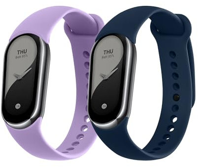 kwmobile Straps Compatible with Xiaomi Mi Band 8 / Mi Band 9 Straps - 2x Replacement Silicone Watch Bands - Smartwatch or Fitness Tracker - Dark Blue/Lavender