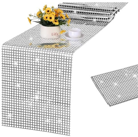 ChAusa Disco Party Tischläufer, 30x180cm, Disco Themed Table Runner, Tischläufer Glitzer, Tischläufer Weihnachten, Pailletten Tischläufer, für Party Hochzeit Bankett Tischdecke(Silber)
