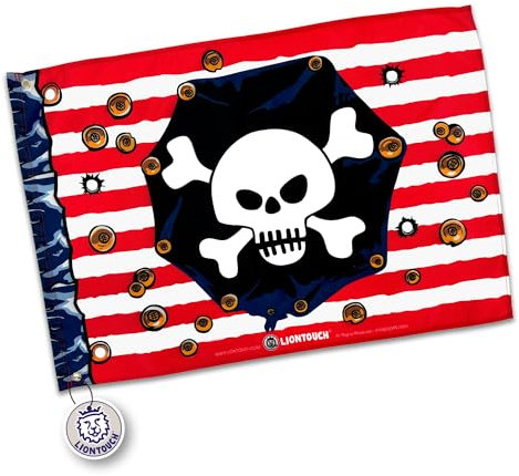 Liontouch - Bandiera Pirata Capitano Striscia Rossa - 100 x 70 cm | Giocattolo per Interni ed Esterni con Strisce Rosse e Bianche e Teschio | Accessorio d'Avventura per Bambini nei Caraibi