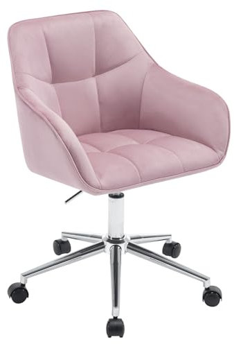 WOLTU Silla Escritorio, Silla Oficina Giratoria, Taburete Terciopelo con Respaldo y Reposabrazos, Sillas Ergonomicas con Ruedas, Altura Regulable, Silla Tocador para Dormitorio, Rosa,BS145rsw
