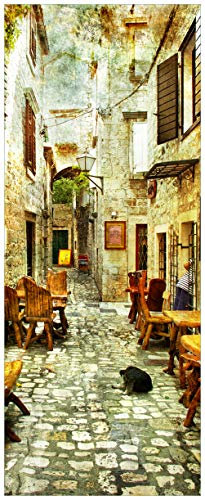 Wallario Glasbild Italienische kleine Gasse - 50 x 125 cm Wandbilder Glas in Premium-Qualität: Brillante Farben, freischwebende Optik