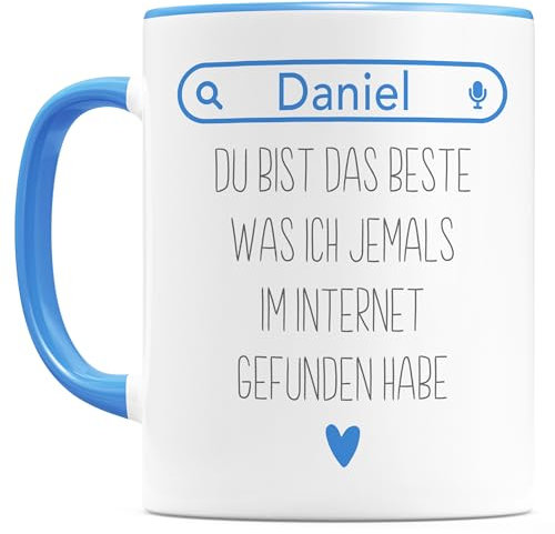 Du bist das Beste was ich je im Internet gefunden habe Tasse personalisiert Geschenk für Männer Liebesgeschenk Partner Keramiktasse 330ml (Blau)
